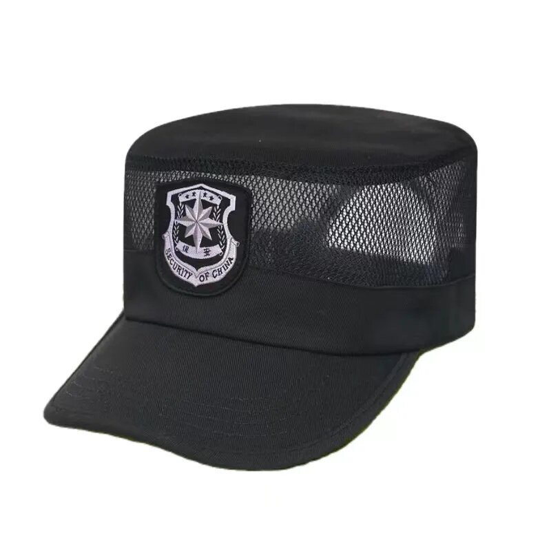 新款蓝色速干保安帽子可调节安保物业执勤帽网眼透气夏季作训帽子
