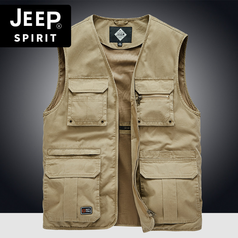 jeep吉普男装马甲户外薄款摄影背心春夏休闲多口袋钓鱼马夹外套男
