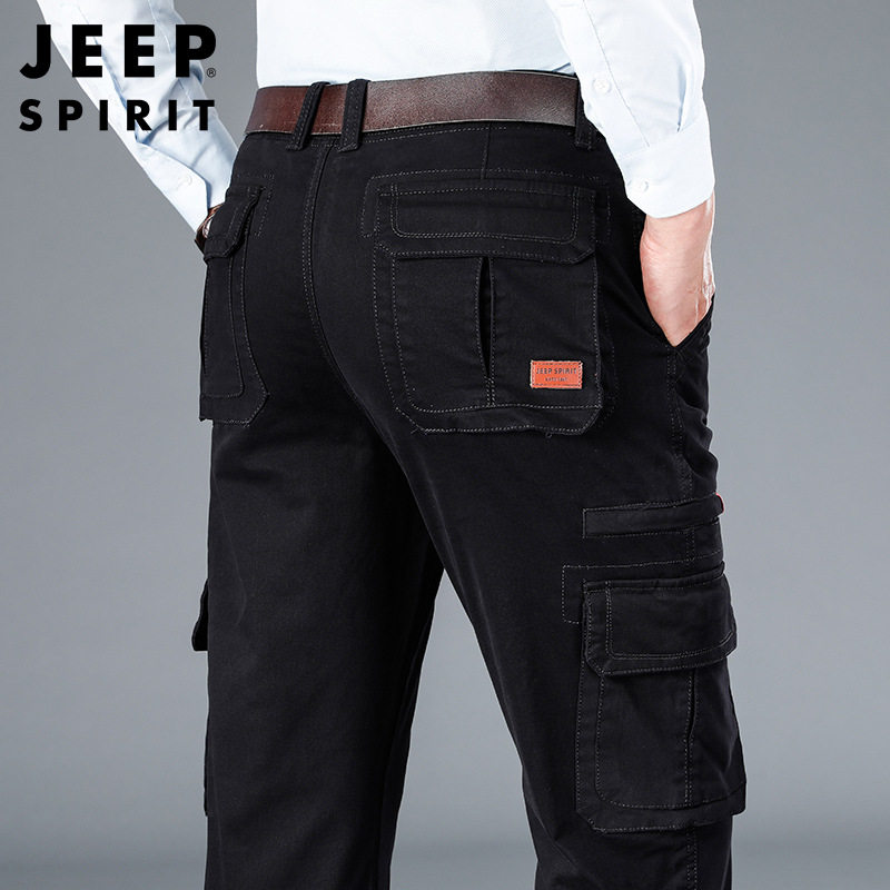 JEEP吉普男士春秋工装长裤中青年户外休闲多口袋宽松直筒休闲裤男