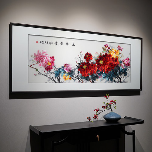 苏绣成品挂画花开富贵横板大幅