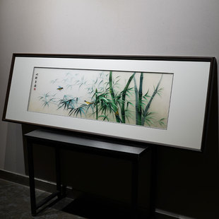 饰画客厅沙发背景竹报平安苏绣纯手工刺绣成品挂画刺绣画 新中式 装