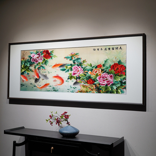 刺绣成品挂画苏州纯手工苏绣客厅沙发背景墙装 饰花开富贵连年有余