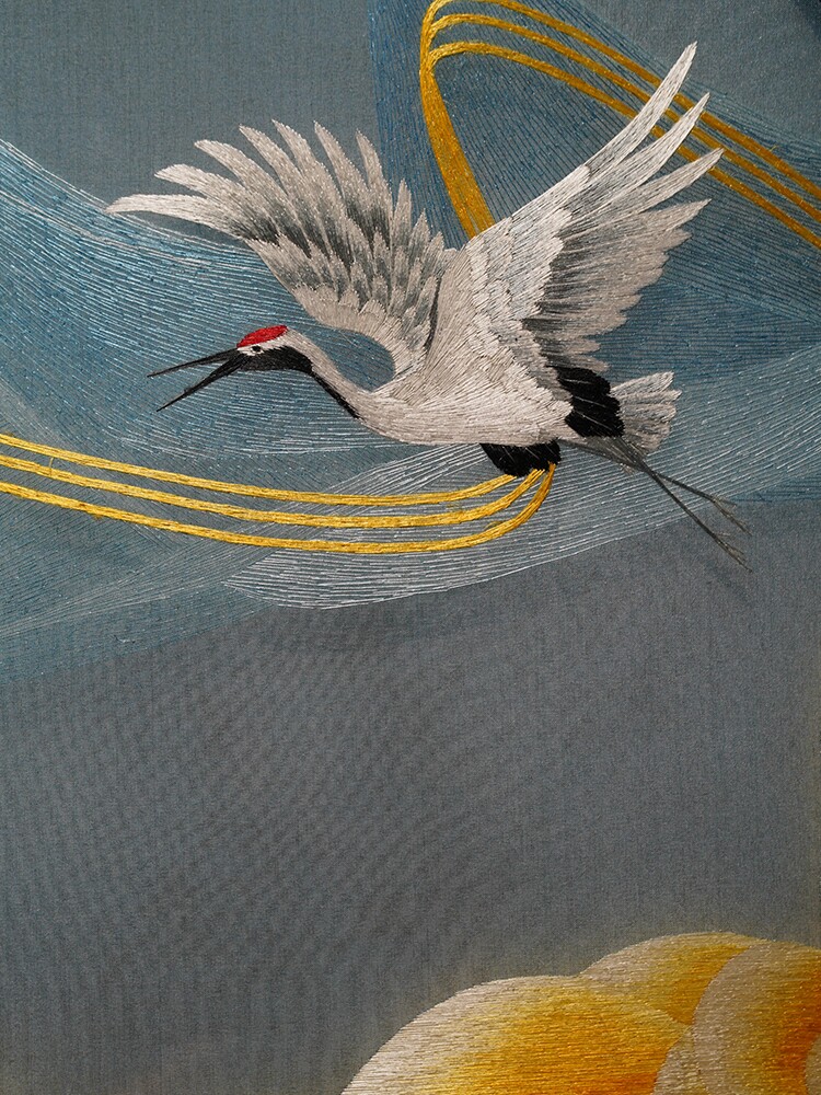 新中式三联瑞鹤图客厅装饰画纯手工苏绣刺绣沙发背景墙电视墙挂画