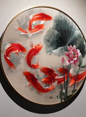 圆形挂画手工刺绣送货上门包安装