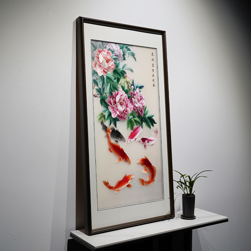 客厅入户玄关新中式手工刺绣挂画