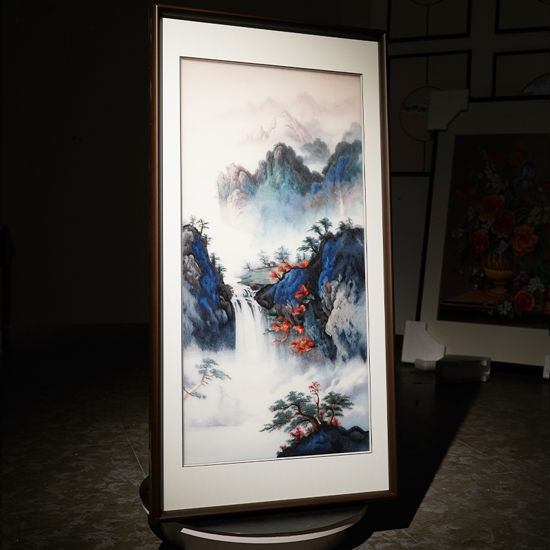 刺绣画客厅玄关装饰画新中式风景大气高端苏州纯手工苏绣成品挂画图片