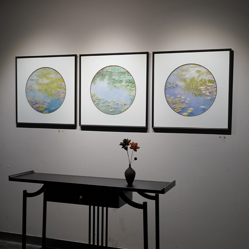 苏绣成品挂画刺绣三联客厅餐厅沙发背景墙艺术品新中式手工装饰画图片