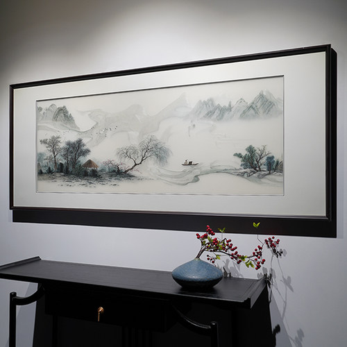 新中式刺绣装饰画手工苏绣山水画