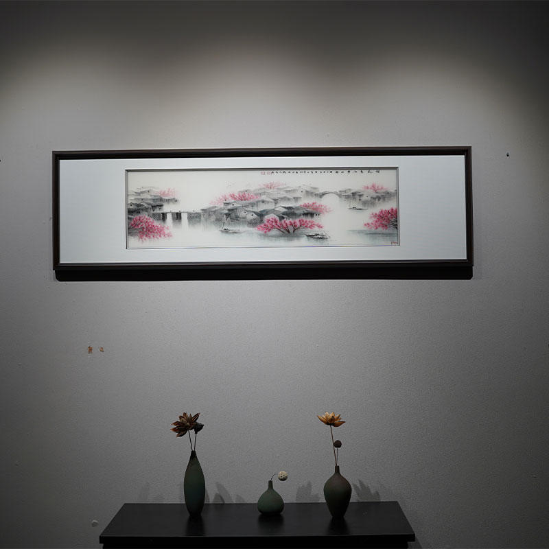 苏绣成品挂画新中式江南水乡客厅餐厅玄关走廊纯手工刺绣画装饰画图片