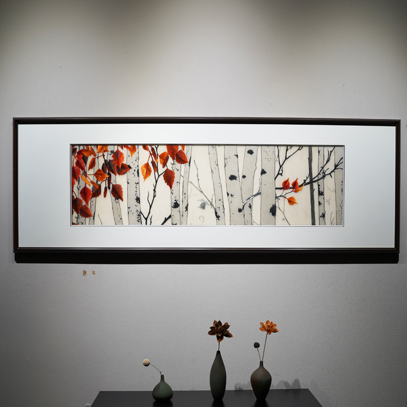 新中式白桦林客厅装饰画沙发卧室床头画纯手工苏绣刺绣成品带框画图片