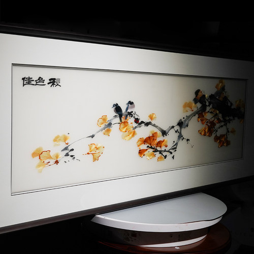 苏绣成品挂画客厅卧室沙发背景风景银杏新中式苏州手工刺绣装饰画