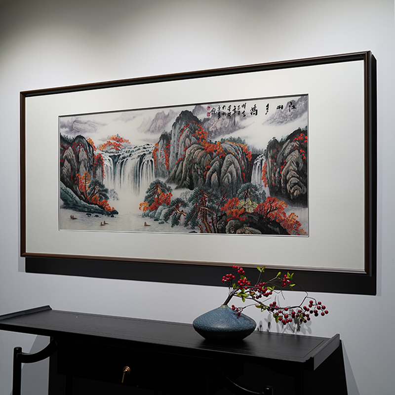 现代新中式苏绣江山多娇山水风景挂画书房客厅沙发墙刺绣装饰画图片