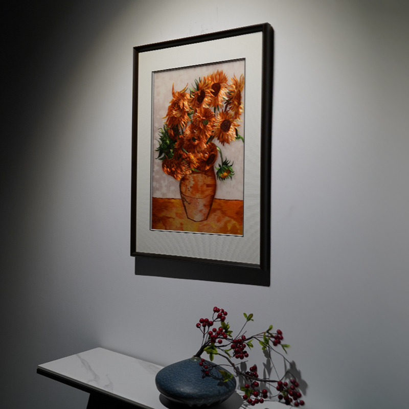 书房客厅玄关过道成品装饰画现代新中式手工刺绣梵高向日葵苏绣画图片