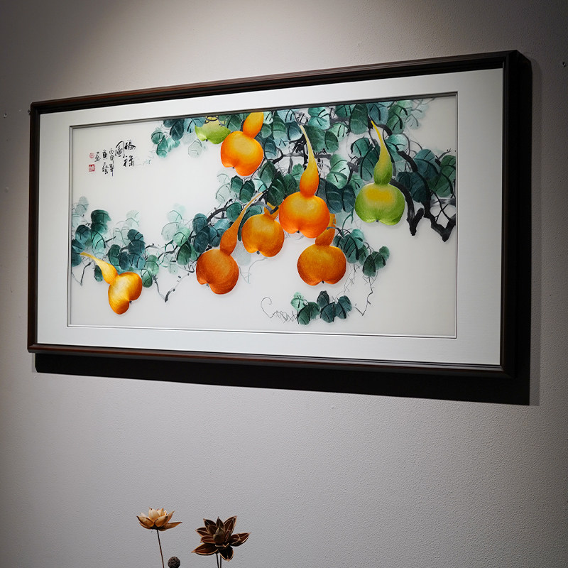 新中式装饰画福禄苏州纯手工刺绣苏绣成品挂画客厅沙发背景葫芦画