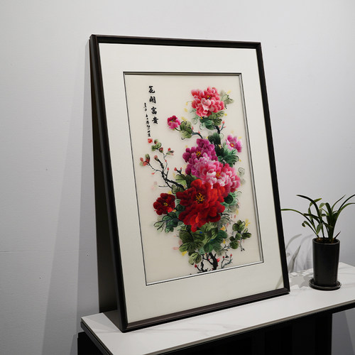 客厅玄关卧室餐厅新中式手工绣画