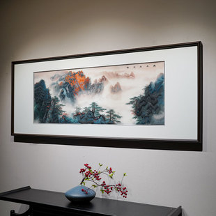 客厅沙发背景墙纯手工刺绣苏绣挂画成品中国风 黄山名山大川新中式