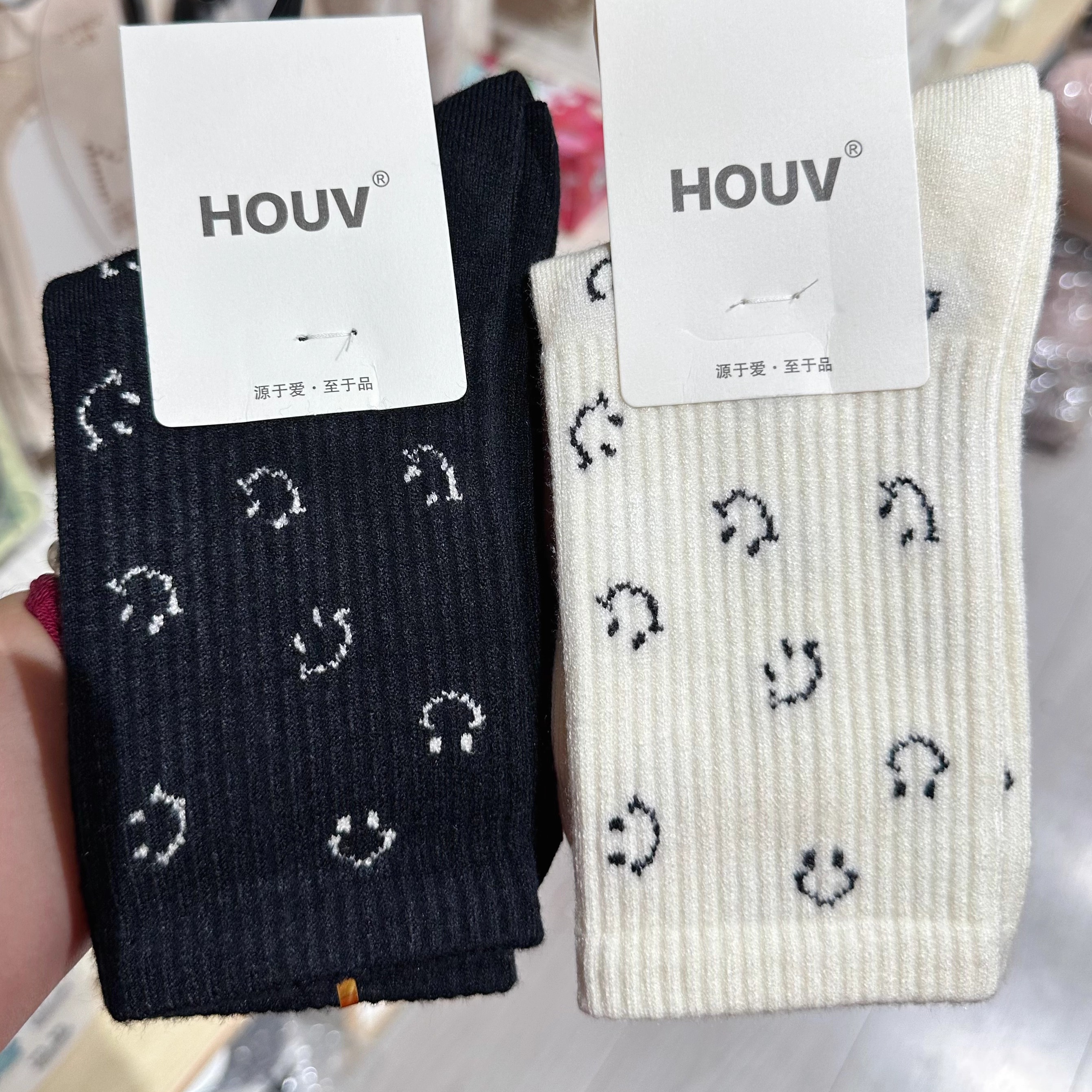 HOUV羊绒袜女冬季羊毛袜女士仿羊毛袜手工对目保暖中筒袜