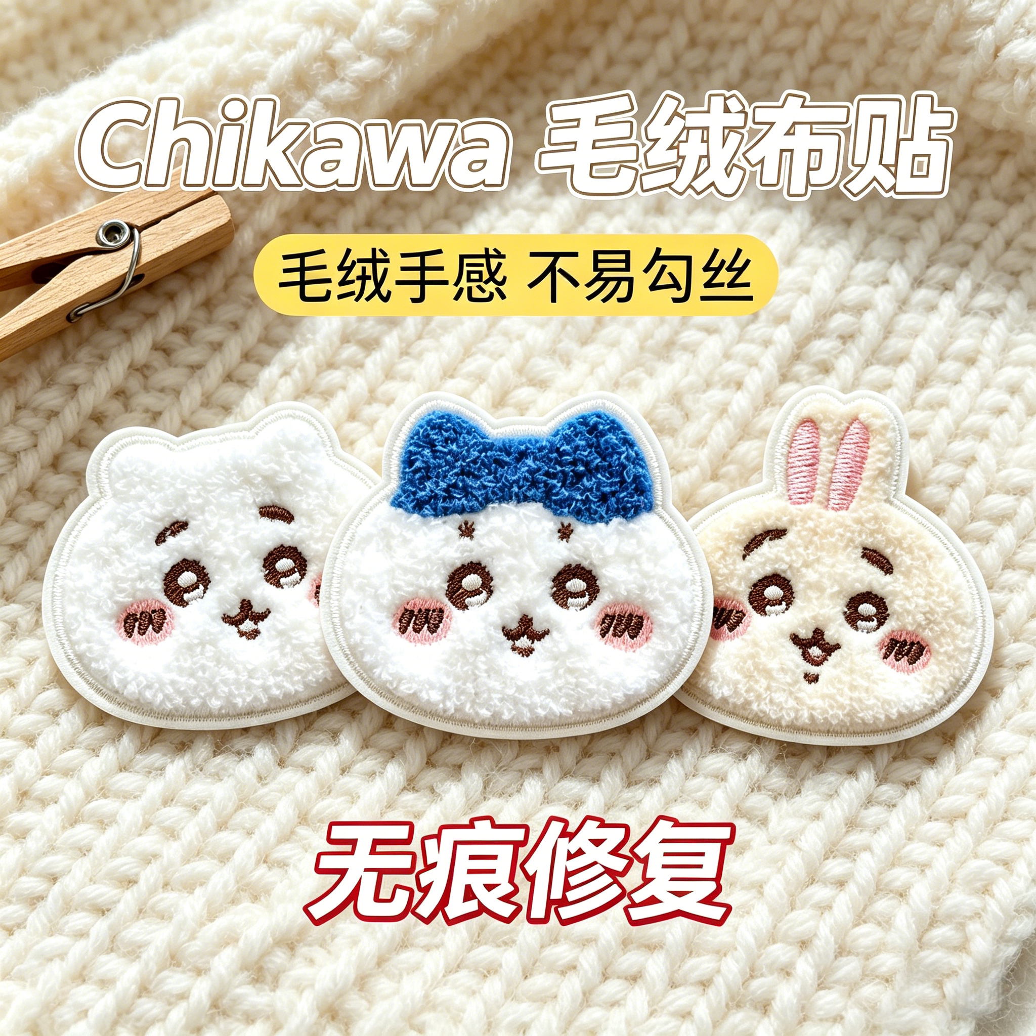 Chiikawa刺绣布可爱羽绒服补丁贴自粘衣服小八修复乌萨奇卡通吉伊
