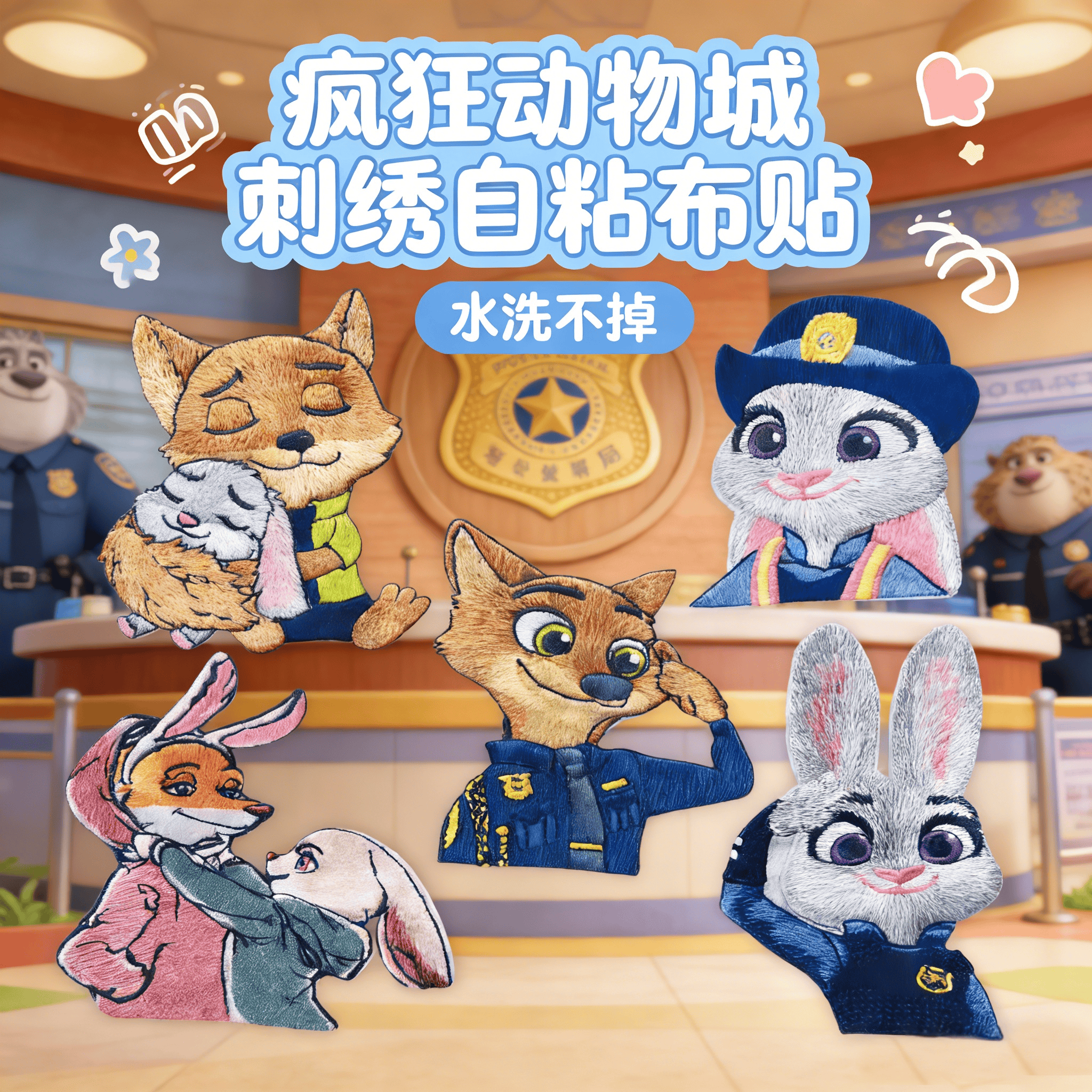 疯狂动物城新款刺绣布贴自粘羽绒服补丁贴无痕朱迪修复尼克修补