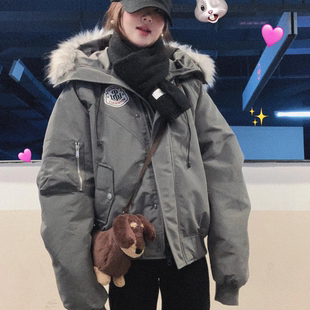 工装韩系慵懒风棉袄派克棉服女款2025新款棉衣毛领连帽冬日厚外套