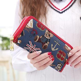 韩版可爱钱包女款2025新款双拉链长款钱包大容量帆布手拿包零钱包