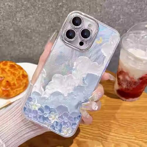 油画花云朵手机保护壳适