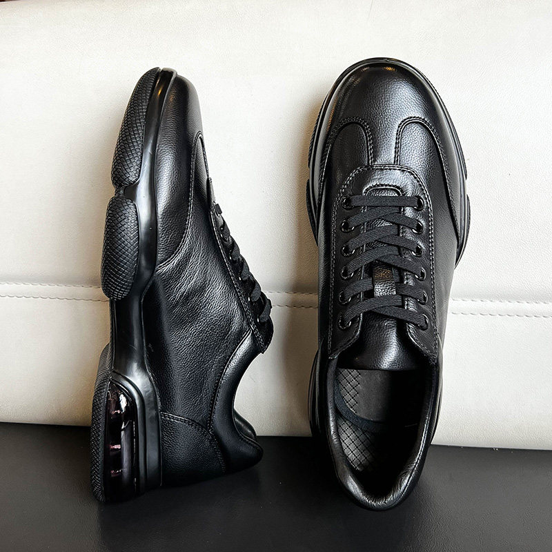 2024新款夏季透气薄款头层牛皮减震气垫厚底皮鞋真皮运动休闲鞋男