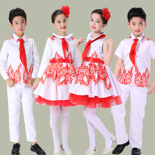儿童大合唱男孩主持人礼服学生红领巾朗诵比赛女童公主纱裙演出服