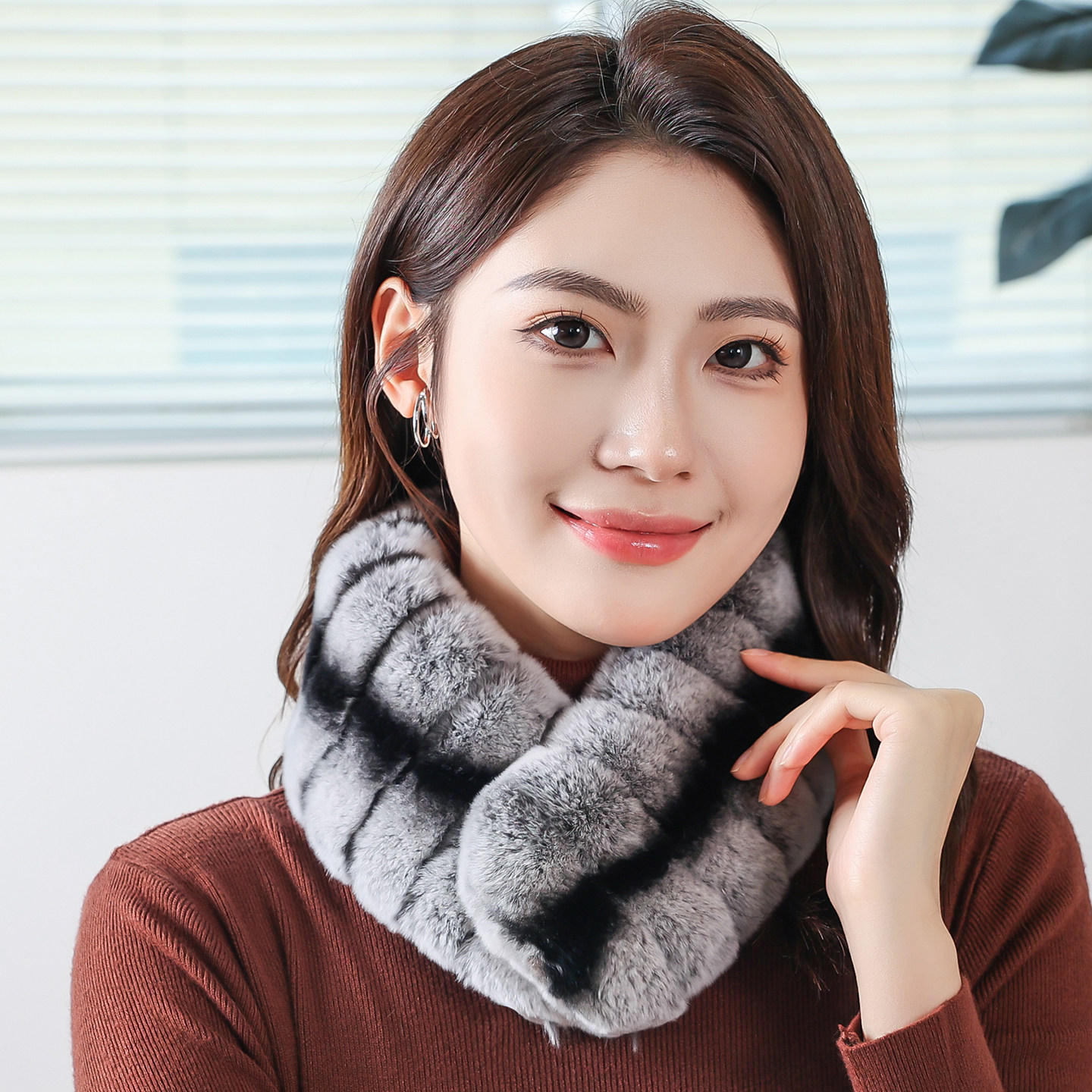 双面獭兔毛围巾女秋冬保暖皮草围脖整皮毛线磁吸扣脖套百搭两面款