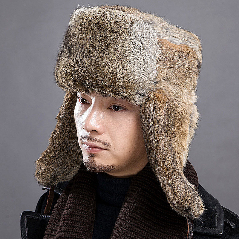 兔毛雷锋帽男冬季护耳真毛皮草帽子东北中老年人保暖加厚老头棉帽