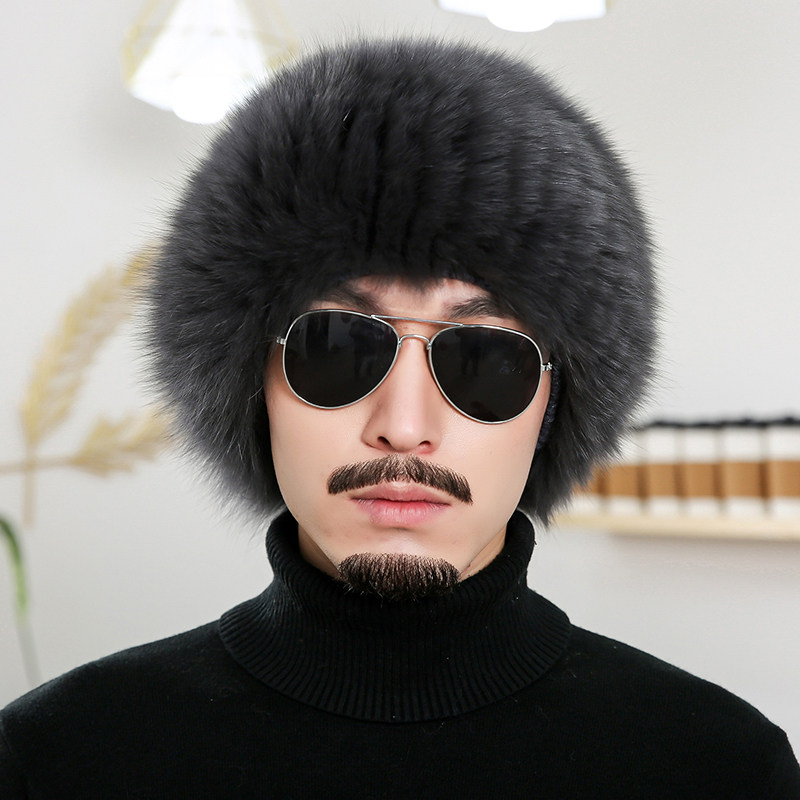 皮草帽子男冬季户外保暖真皮帽东北长毛狐狸貉子毛弹力中老年棉帽
