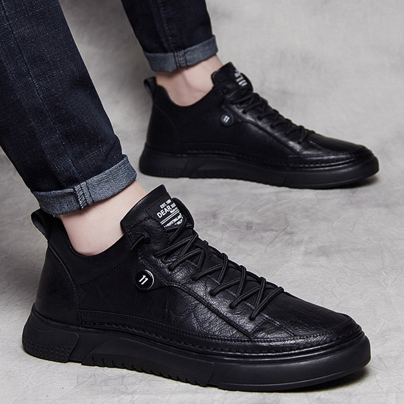 男鞋2025新款韩版潮流英伦透气皮鞋男士内增高真皮运动休闲板鞋,流行男鞋,时尚休闲鞋,淘宝优惠券,粉丝福利购,淘宝优惠卷