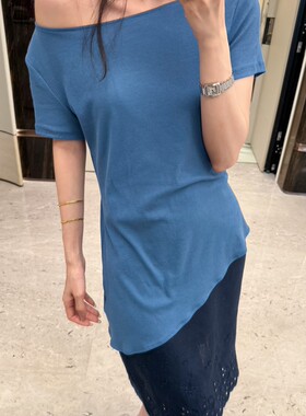 摩登mdeng韩系不规则露肩短袖T恤女夏季新款百搭洋气上衣2F051-6