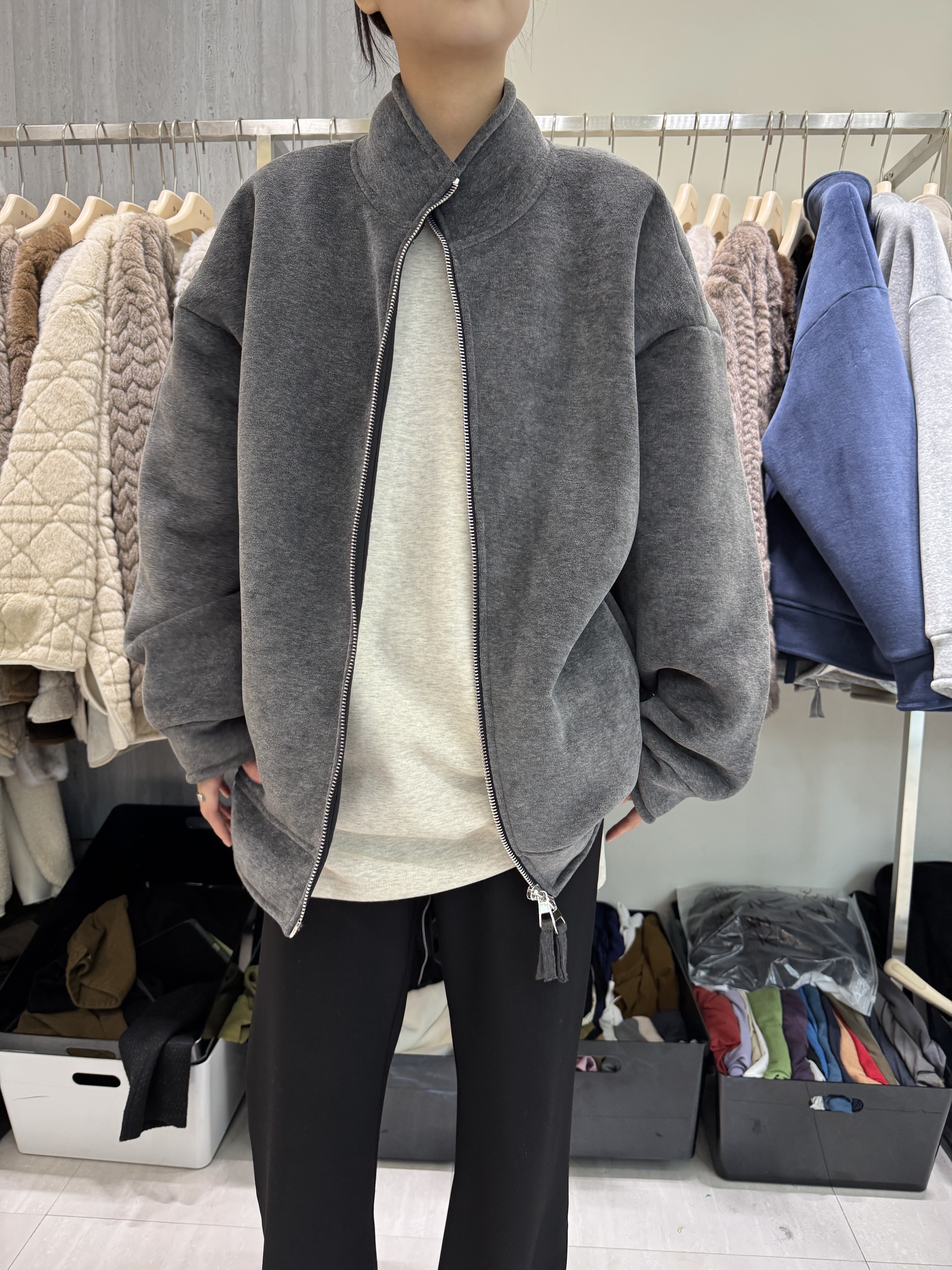 摩登mdeng韩版宽松百搭加绒立领外套女冬季2025新款拉链开衫Y696