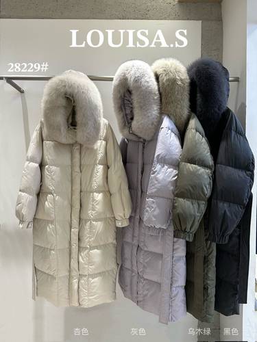 LOUISA.S狐狸毛领长款连帽90白鸭绒羽绒服女冬季2025新款保暖外套