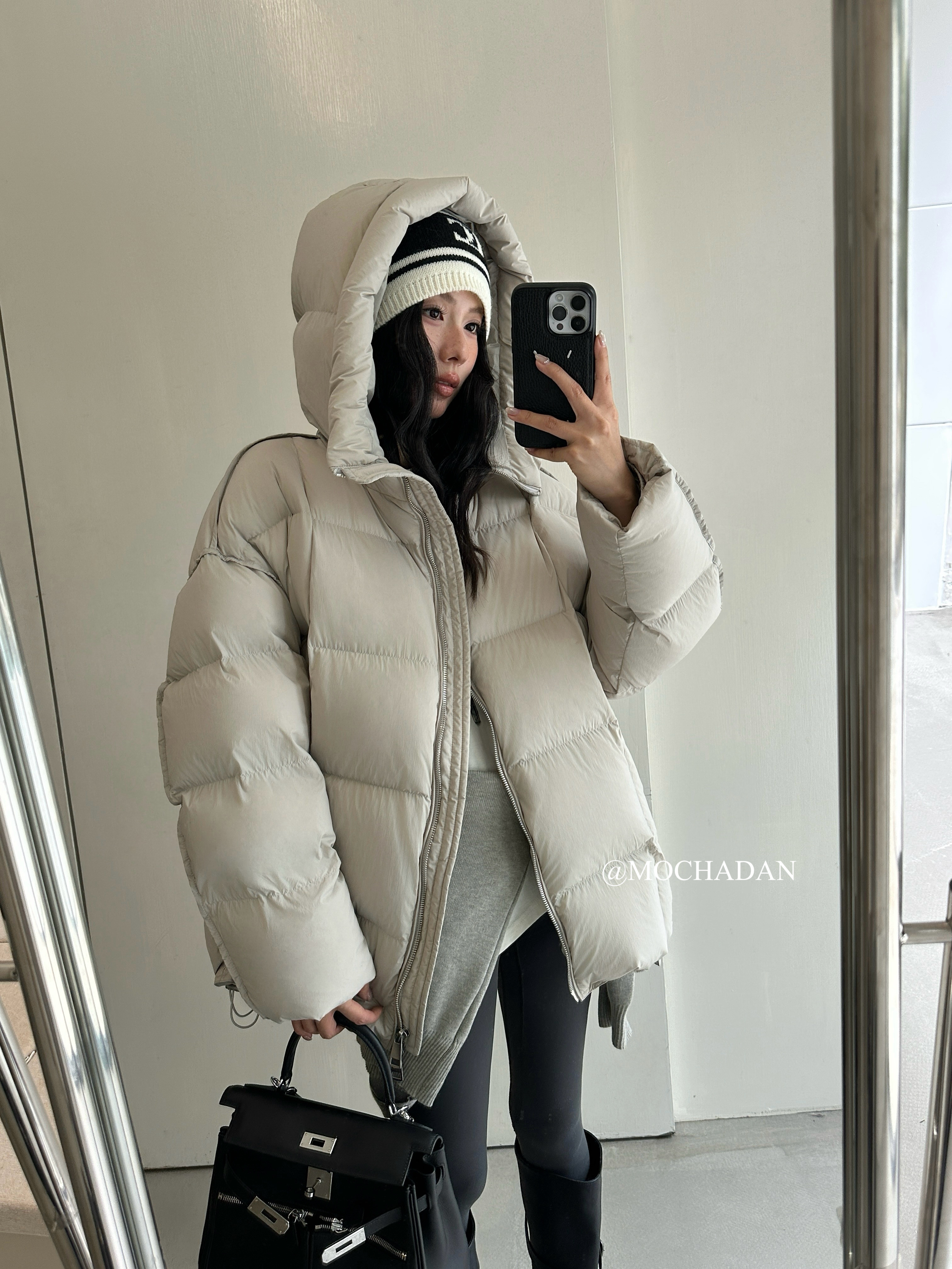 Der.moookka韩版连帽宽松加厚90白鸭绒羽绒服女冬季中长款外套潮