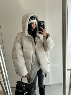 外套潮 中长款 Der.moookka韩版 连帽宽松加厚90白鸭绒羽绒服女冬季