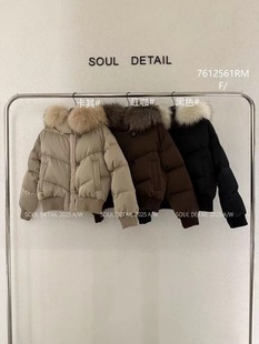 90白鸭绒羽绒服女冬季 detail素予连帽毛领短款 洋气外套 soul 正版