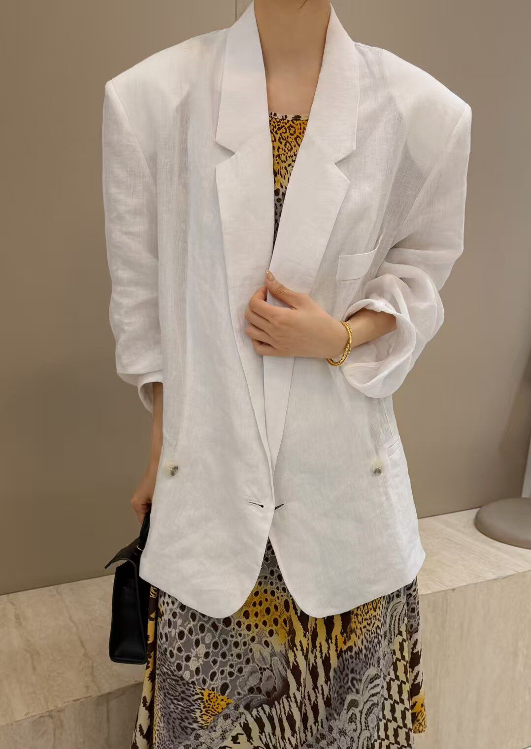 摩登mdeng韩系简约亚麻西装外套女春季2026新款百搭休闲西服G5104