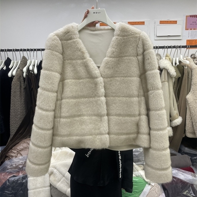 摩登百搭仿水貂毛皮草外套