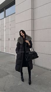 LOUISA.S狐狸毛领长款 韩系高级感外套潮 收腰90白鸭绒羽绒服女冬季