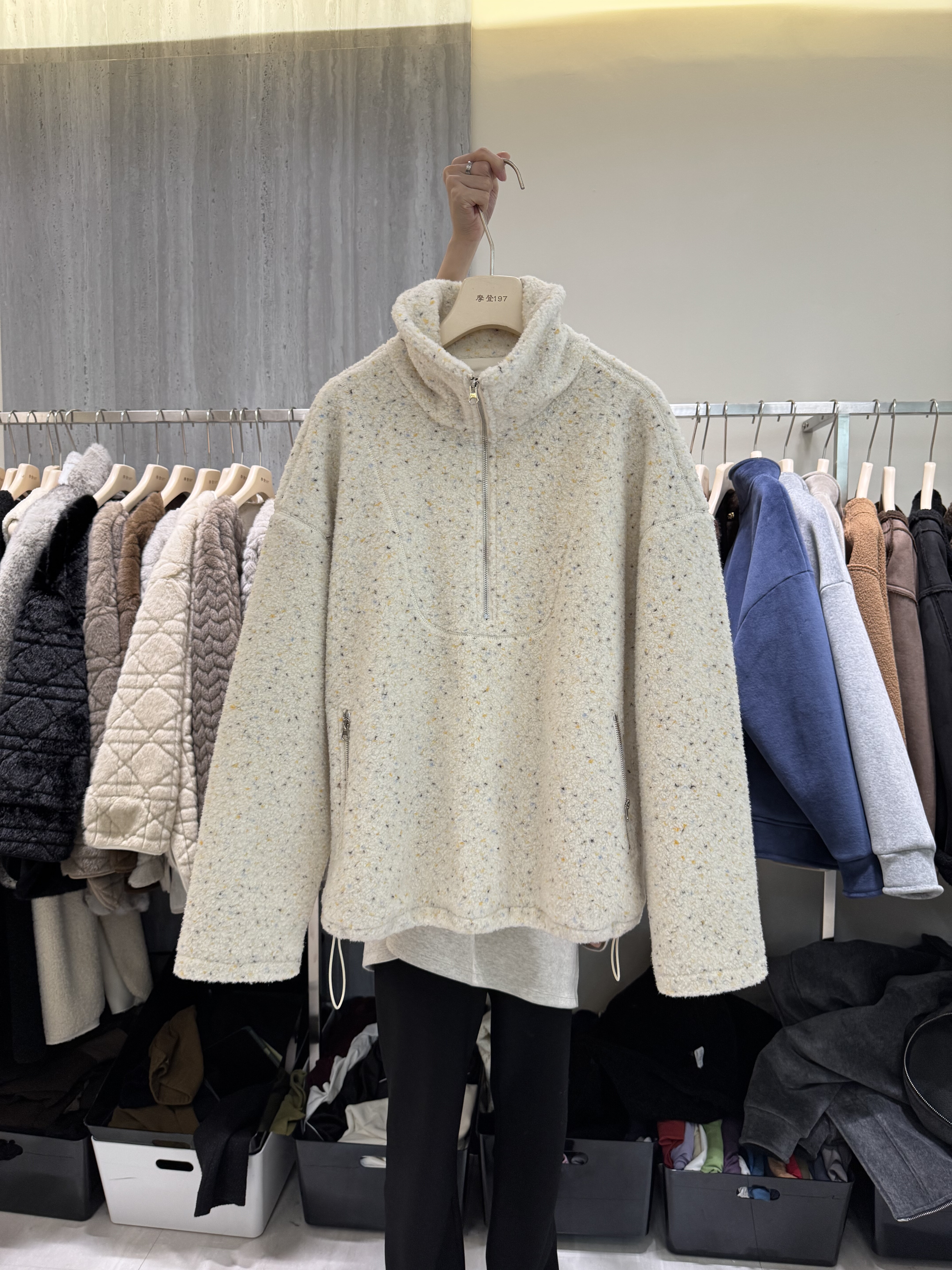 摩登mdeng设计感拉链立领羊毛外套女冬2025新款宽松洋气夹克Y631