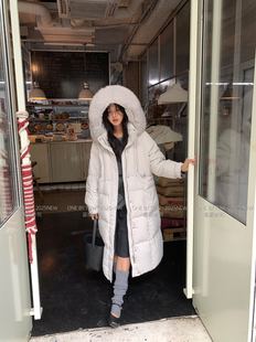 LOUISA.S狐狸毛领连帽长款 保暖宽松外套女潮 90白鸭绒羽绒服女冬季