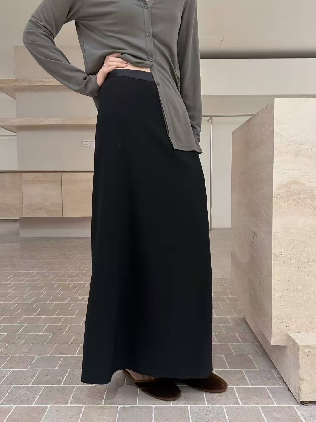 摩登mdeng韩版高腰后开叉加绒直筒半身裙女冬2025新款中长裙2K125