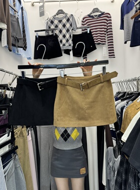 ACS高腰辣妹麂皮绒短裙女冬季2025新款百搭显瘦防走光A字半身裙潮