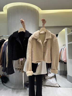 摩登mdeng韩系设计感仿羊羔毛短款外套女冬季25新款皮毛一体Y660