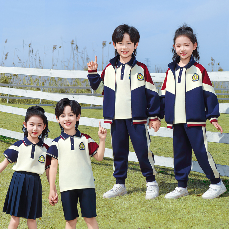 小学生校服春秋装三件套红色运动会一年级班服幼儿园园服夏季套装