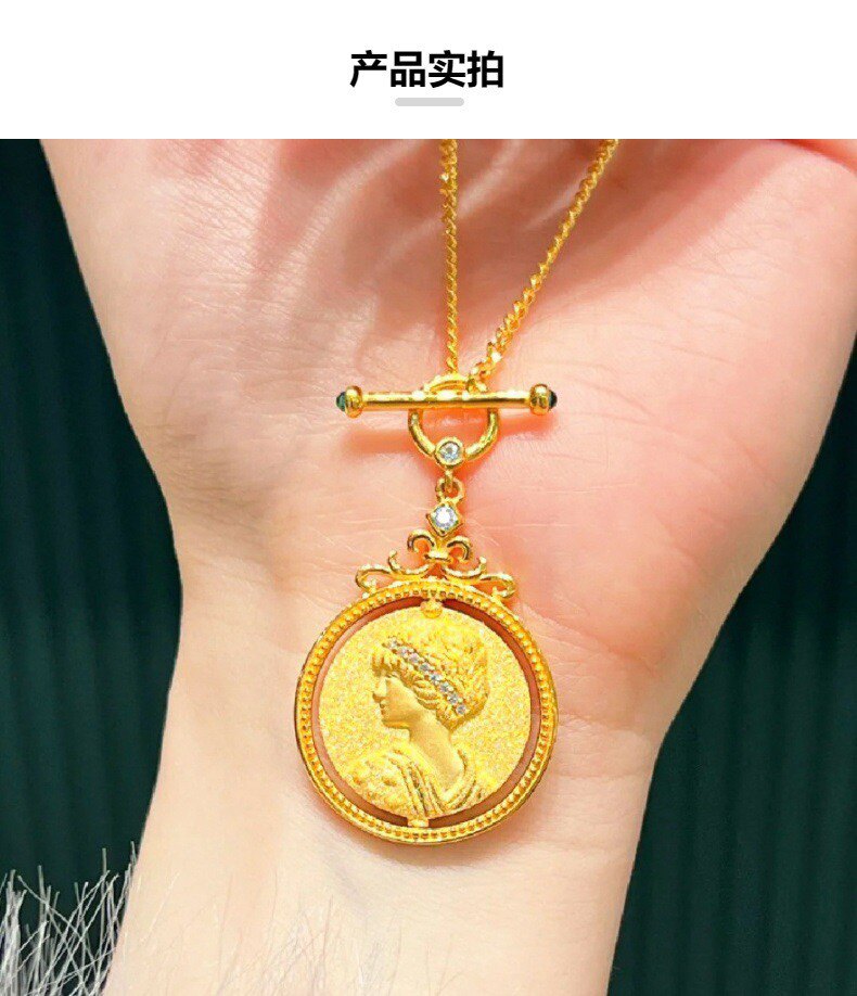法式复古伊丽莎白女王吊坠 小红书点钻女王硬币毛衣项链坠子a货