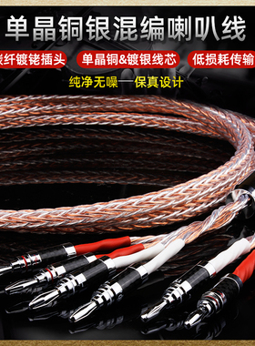 YYAUDIO hifi音响线7n单晶铜镀银混编二分四功放音箱香蕉头喇叭线