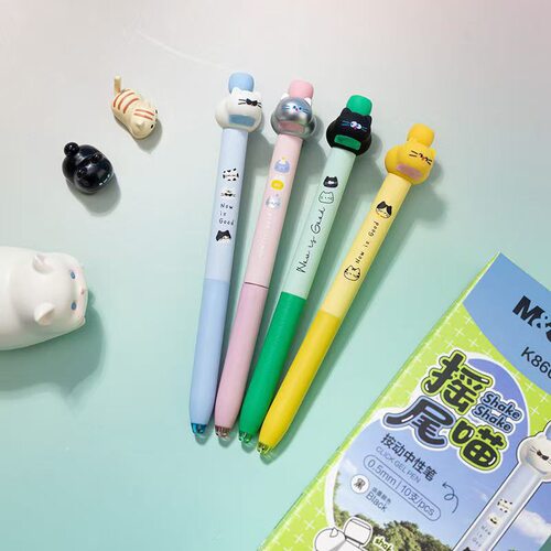 爆款新品按动中性笔可爱摇尾喵加强型全针管水笔黑学生速干刷题笔